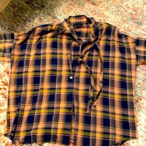 Madewell, women’s tie front, plaid, shirt sleeve, button down, cotton shirt